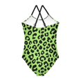 thumbnail image 2 of Girls' One-piece Swimsuit Cross Back Bathing Suit Beach Surfing Sizes 3T-10T Neon Green Leopard Print, 2 of 9