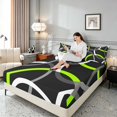 thumbnail image 3 of Manfei Black Green Circle Bed Sheets,Aesthetic Minimalist Fuul Size Sheets, Black Reversible 4 Pieces1 Flat Sheet + 1 Fitted Sheet + 2 Pillowcases, 3 of 6