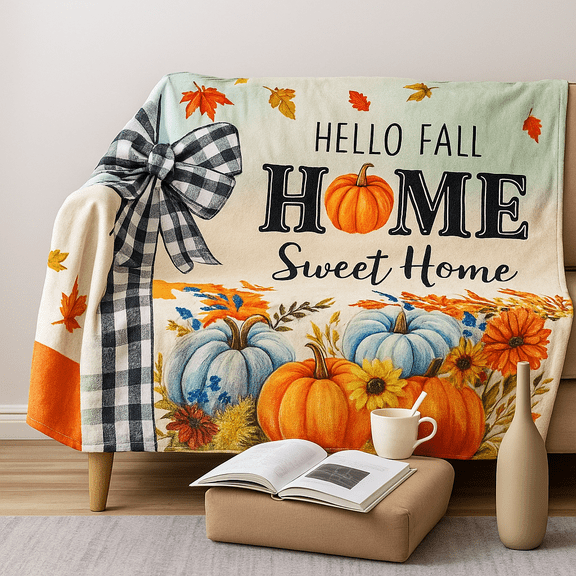 Thanksgiving Fall Throw Flannel Blanket Pumpkin Gnome Cozy Fuzzy Warm Throw Blanket Themed Print Hello Autumn Decorations for Home Winter Couch Sofa Bed Home Decor 60"x50"