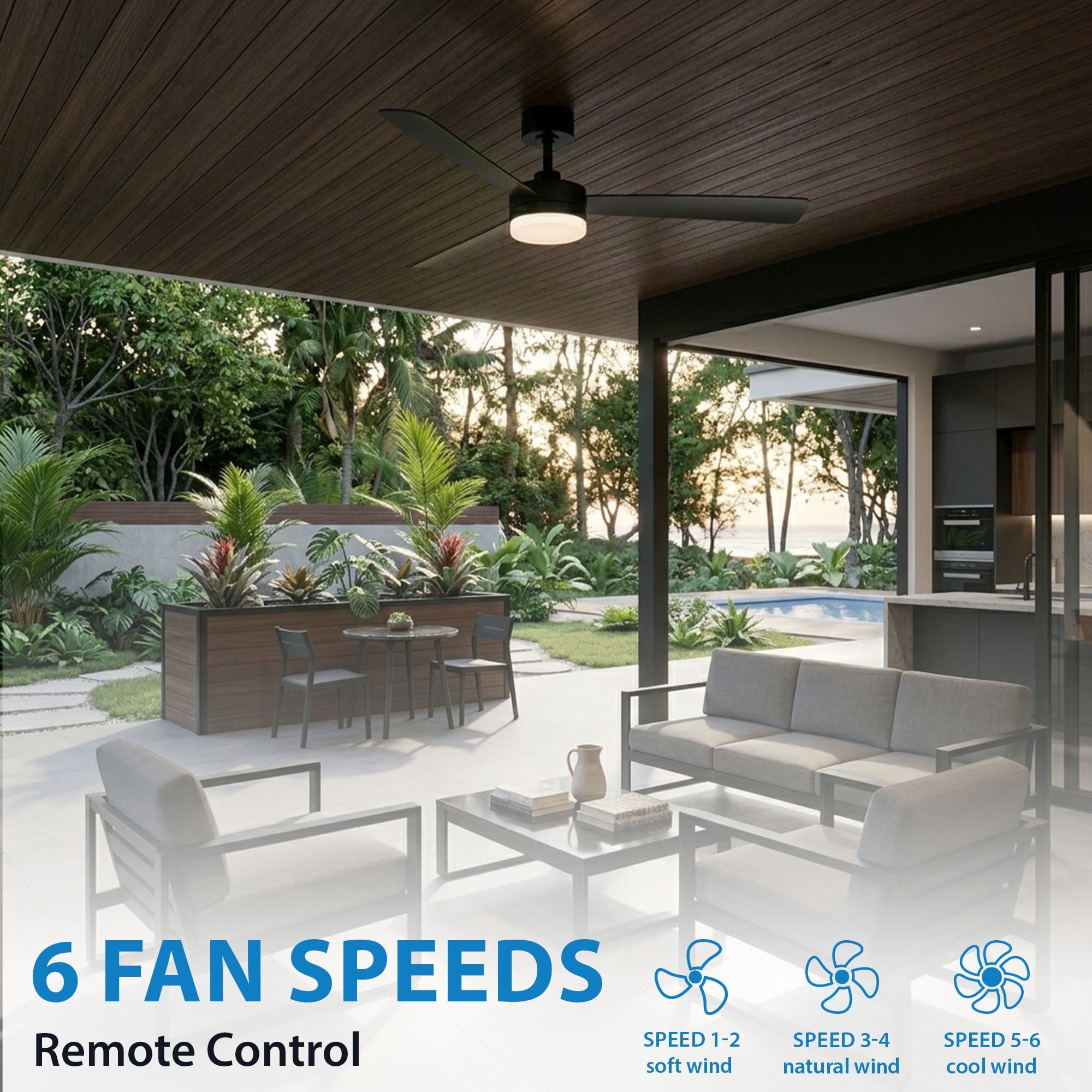 Mainstays 52" Matte Black Indoor/Outdoor Downrod Ceiling Fan with Light Kit and Remote Control