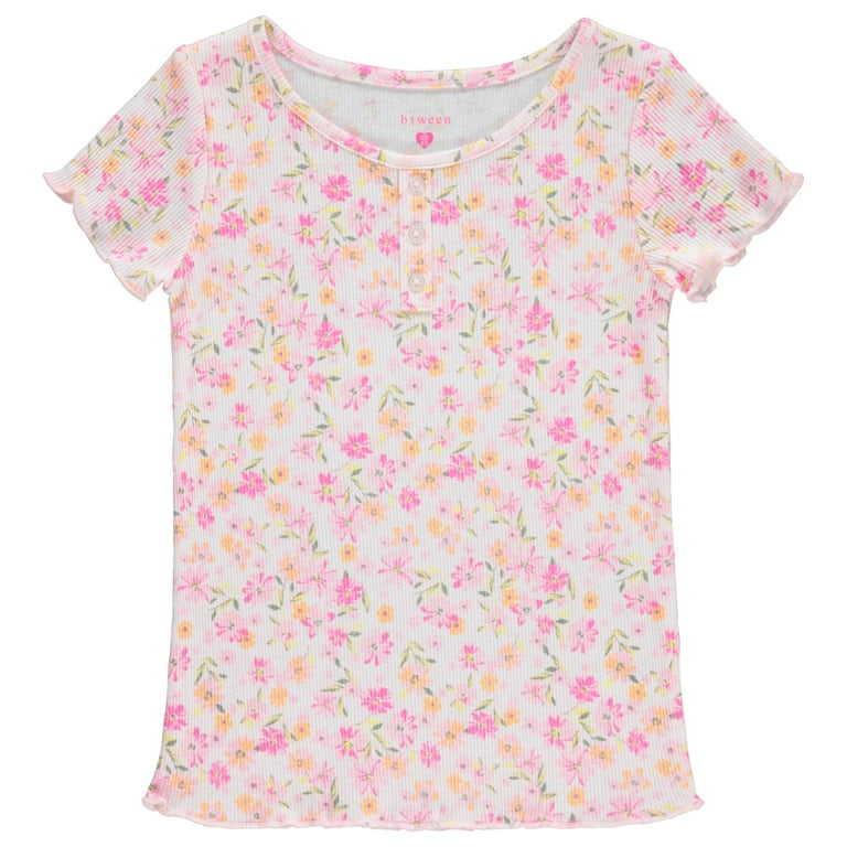 BTween 4-Pack Rib Knit Girls Tops - Short Sleeve Lettuce Trim