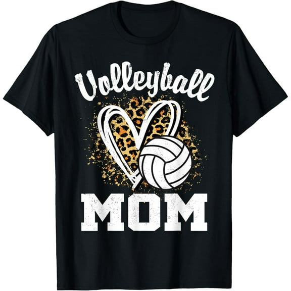 Volleyball Mom Leopard Heart T-Shirt