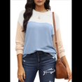 thumbnail image 2 of Moda para Mujer 2025, Camisetas Holgadas Informales de Punto con Cuello Redondo y Larga con Bloques de Color y Azul M, 2 of 7