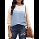thumbnail image 2 of Moda para Mujer 2025, Camisetas Holgadas Informales de Punto con Cuello Redondo y Larga con Bloques de Color y Azul M, 2 of 7