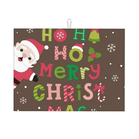 

Tebeau Ho Ho Ho Merry Christmas Print Dish Drying Mat for Kitchen Counter Dish Drying Pad with Non-slip Rubber Backed Hide Stain Anti Absorbent for Kitchen Counter Drying Mat