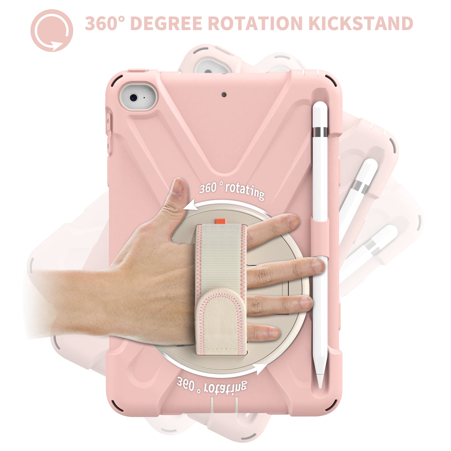 Allytech iPad Mini 5 Case Kids, iPad mini 4 Case with Screen Protector, Heavy Duty Protection Rugged Kids Friendly Shockproof Kickstand Pencil Holder Case Cover for Apple iPad mini 4/ mini 5,Pink