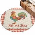 thumbnail image 2 of Round Area Rugs 5Ft, Farmhouse Rooster Non-Slip Washable Circle Rugs Carpet, Orange Beige Plaid Geometric Country Indoor Outdoor Rug Floor Mats Throw Runner for Bedroom Living Room Bathroom, 2 of 8