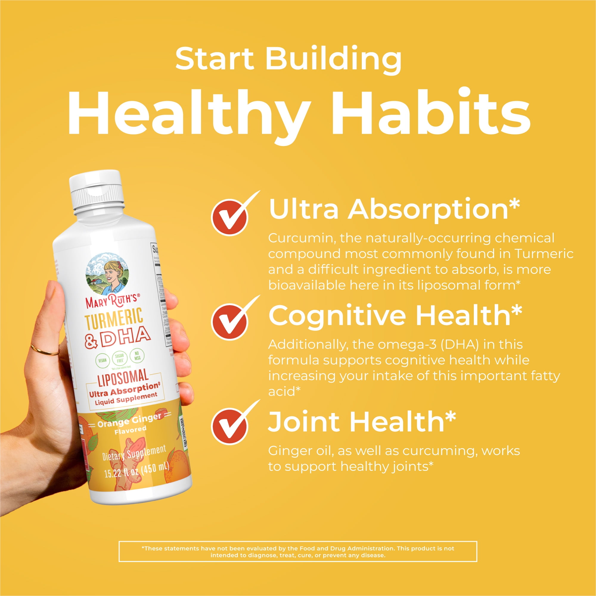 (2 pack) MaryRuth's Curcumin and DHA Liposomal Herbal Supplement Mood Balance Joint Support Vegan Sweet Ginger Heart Health, Ages 14+, Unisex, 15.22 fl oz