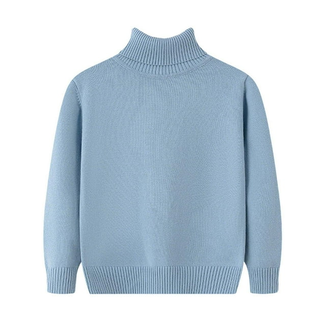 Girls Turtleneck Sweater Pullovers Kids Toddler Ribbed Knit Cotton Sweaters Jumpers Basic Plain Long Sleeve Tops Light Blue, 4 Y