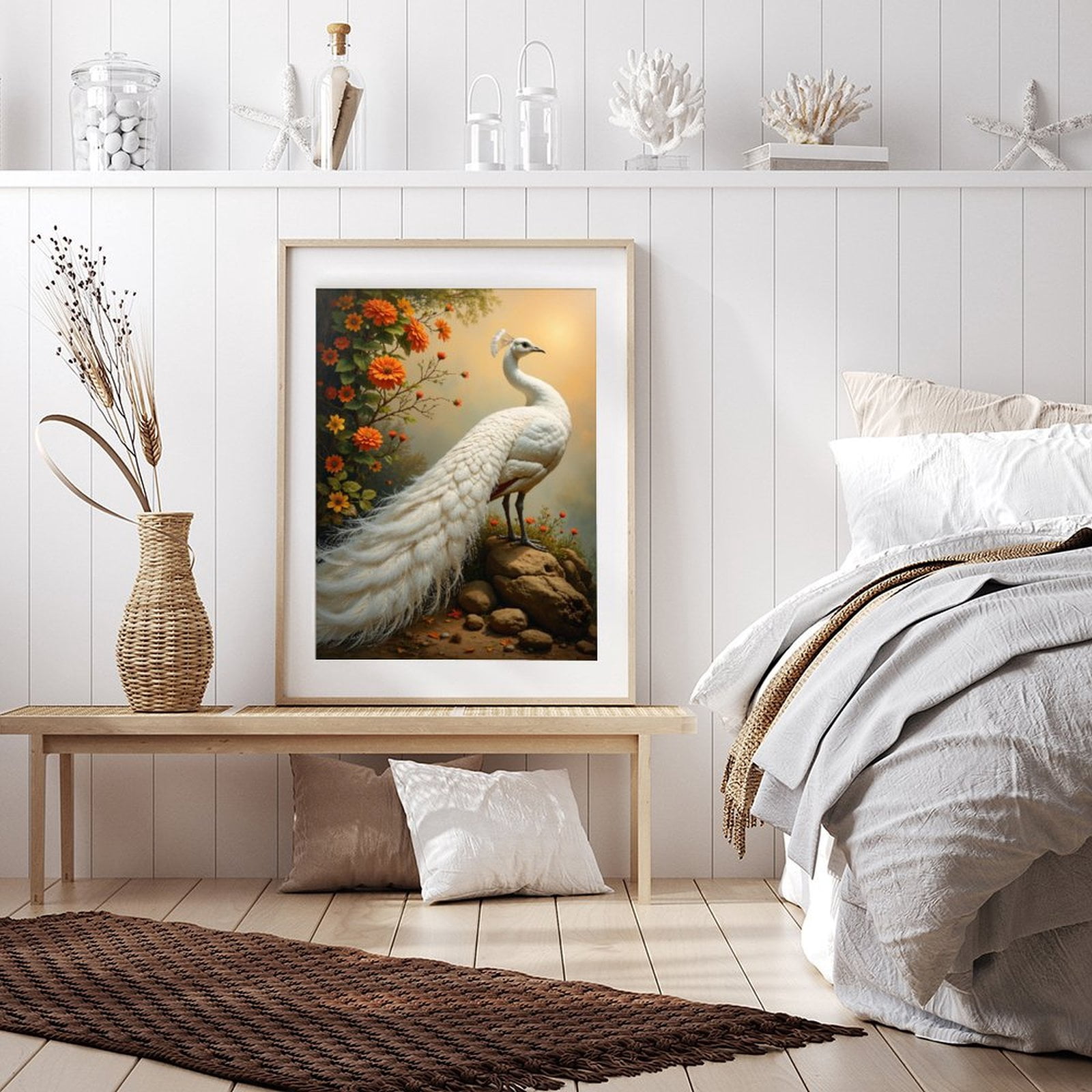 Diamond Art Kit for Adults, White Bird Flowers Rocks Scenery Diamond Painting for Adults Beginners, 5D DIY Diamond Art Painting Kits, Colorful Diamond Painting Craft for Home Decor 12x16