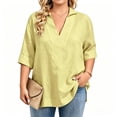 thumbnail image 2 of Asgosdo Summer Tops for Women Plus Size Half Sleeve V Neck Solid Color Loose Fit Blouses Basic Comfy Shirts, 2 of 6