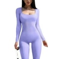 thumbnail image 2 of Fortune Women Bodysuits Ribbed Knit Bodycon Jumpsuits Long Sleeve One Piece Romper, 2 of 9