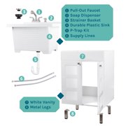 TEHILA White Utility Sink Laundry Vanity with Stainless Finish Pull-Out Faucet and Soap Dispenser