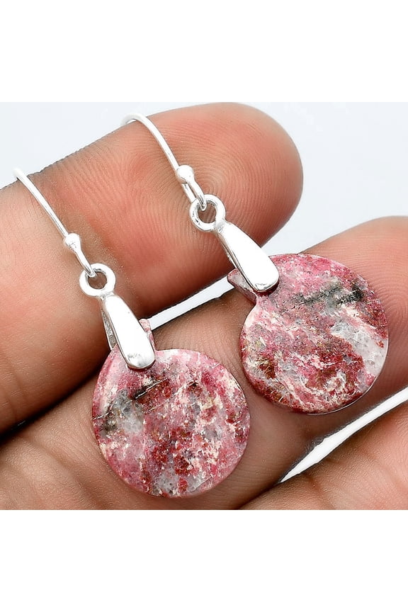 Natural Pink Thulite - Norway 925 Sterling Silver Adult Women Earrings Jewelry SDE55392
