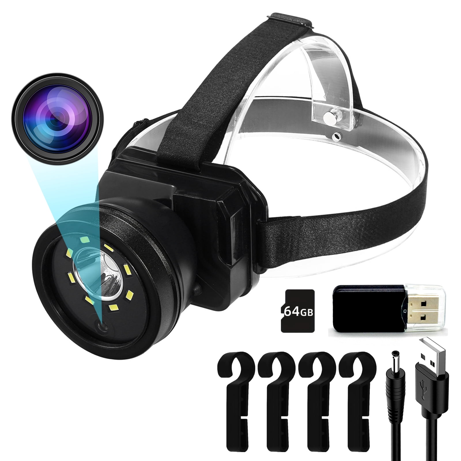 Yaoinaoou 1080P Headlamp Camera - Waterproof Wearable Cam with 120° Lens, 4000mAh Battery & LED Light for Outdoor/Security