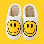PacificPlex Womens Slippers Plush Happy Face (5-6, White)