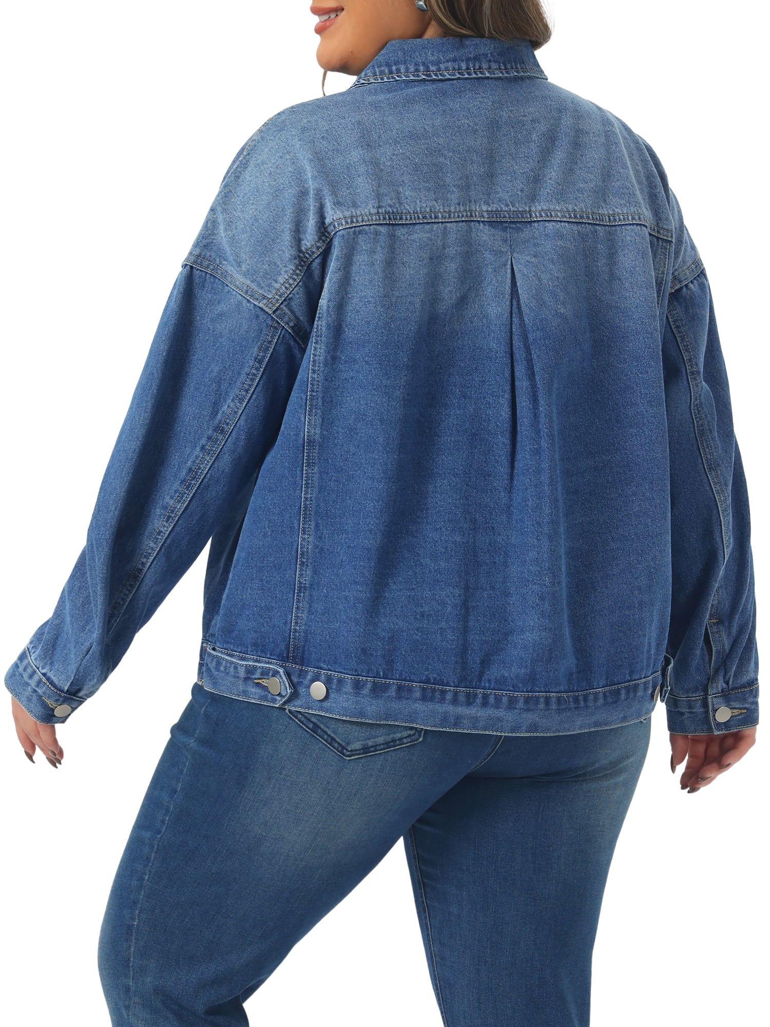 DARING DIVA Women's Plus Denim Long Sleeve Button Washed Jacket 2X Blue