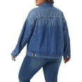 thumbnail image 3 of Agnes Orinda Women's Plus Size Denim Jacket Lapel Long Sleeve Button Washed Casual Jean Jackets with Pocket 2X Blue, 3 of 6