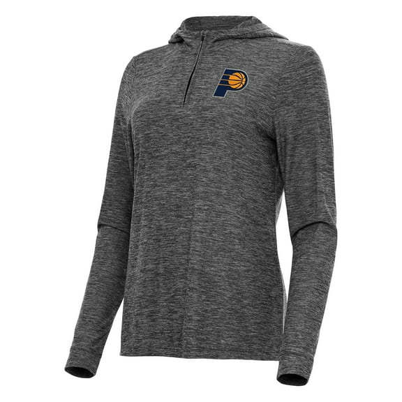 Women's Antigua Heather Black Indiana Pacers Daybreak Quarter-Zip Hoodie