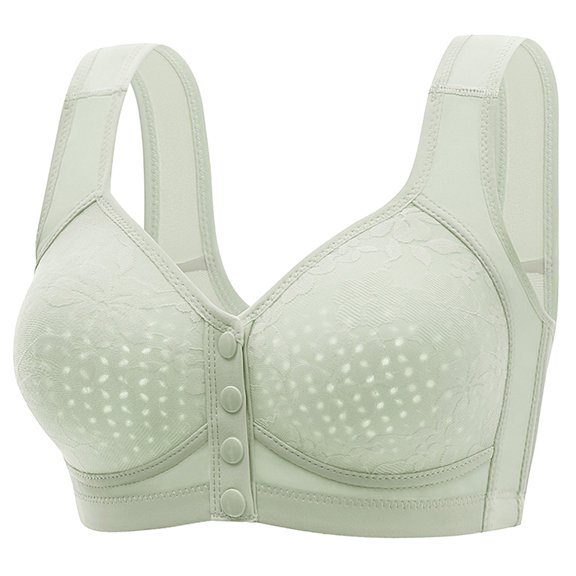 UTSJKR Women's Front Closure Wireless Bra Adjustable Straps Comfort Support Full Coverage Bras for Large Bust Breathable Sleep Bras Green XL