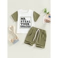 thumbnail image 3 of Elippeo Toddler Boy Summer Clothes 6 12 18 24 Months 3 4 Years Letter Print Short Sleeve T-Shirt with Solid Color Shorts 2Pcs Outfit, 3 of 10