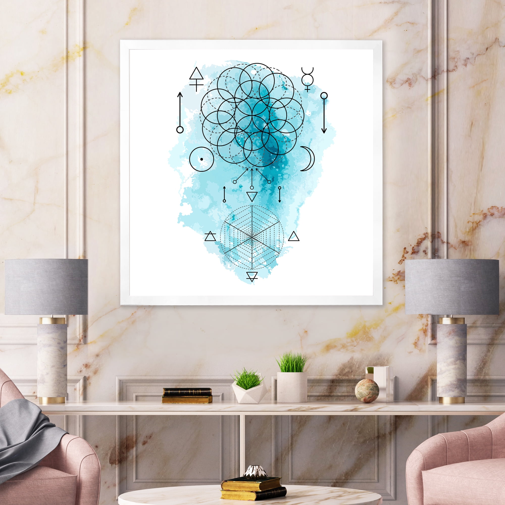 Designart 'Sacred Geometry and Symbol of Alchemy I' Bohemian & Eclectic Framed Art Print