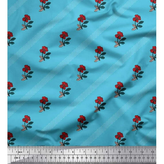 Soimoi Cotton Duck Fabric Diagonal Stripe,Leaves & Floral Artistic Fabric Prints By Yard 42 Inch Wide