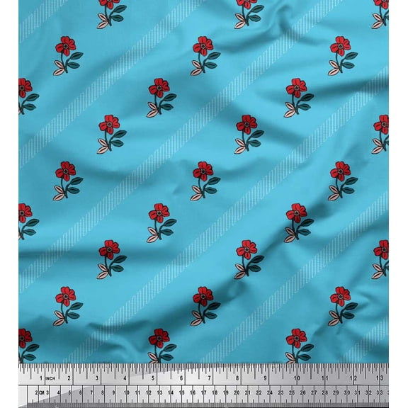 Soimoi Cotton Duck Fabric Diagonal Stripe,Leaves & Floral Artistic Fabric Prints By Yard 42 Inch Wide