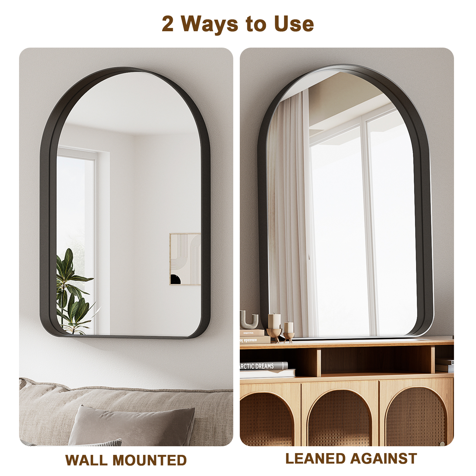Gleamira 24"x36" Arch-Top Bathroom Mirror Deep Metal Frame Wall-Mounted Mirror , Black