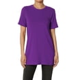 thumbnail image 1 of TheMoogan Women's Basic Cotton Span Crew Neck Relxed Slim Fit Tee Tunic Length T-Shirt, 1 of 7