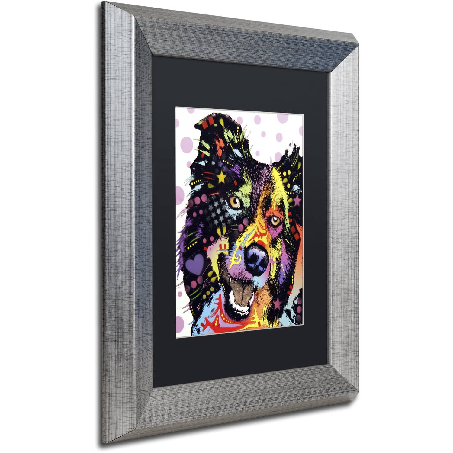 Trademark Fine Art "Border Collie" Canvas Art by Dean Russo, Black Matte, Silver Frame