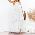 thumbnail image 3 of Zmoon Women's Bohemian Long Solid Color Sleeveless Halter Neck Ruffle Beach Style Dress, 3 of 9