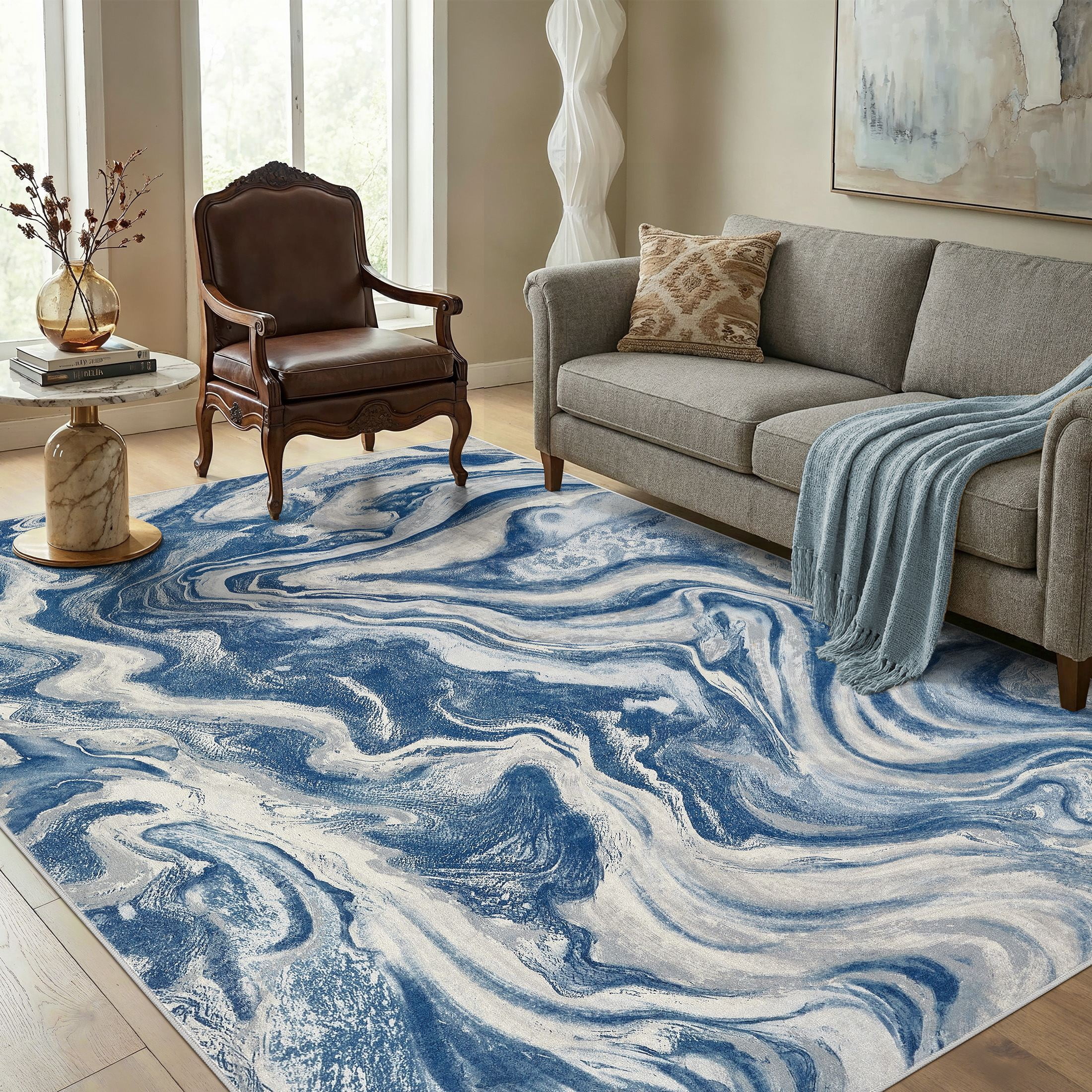 UERMEI 6'x9' Washable Area Rugs for Living Room, Washable Non-slip Soft Indoor Modern Boho Rug for Bedroom Dining Room Office Home Decor Carpet,Sky Blue