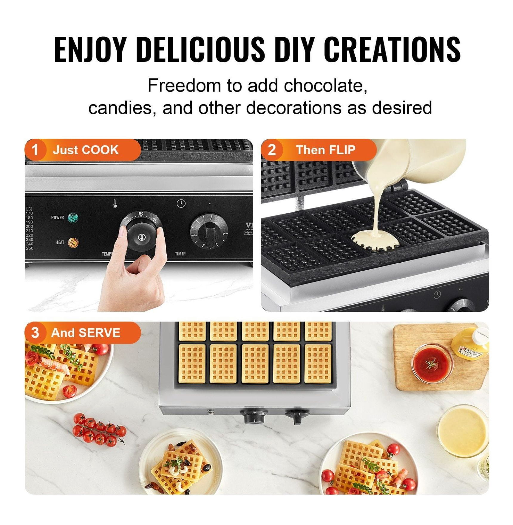 Commercial Waffle Maker, 10 Rectangular Waffles 1550W - Stainless Steel Baker Machine with Temperature Control & Timer for Restaurant, Home, Snack Stall