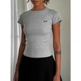 thumbnail image 2 of KelaJuan Women's Crop Tops Tight Fitted Round Neck Short Sleeve Cute Bow Embroidery Ribbed T-Shirts Tops for Summer, 2 of 6