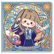 Warkul Journal Notebook for School, Notebook with Stickers Bookmarks Square Girl Flower Cartoon Hand Book Art School Stationery