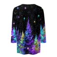 thumbnail image 3 of Women's Christmas Print Round Neck 3/4 Sleeve Relaxed Pullover - Purple - XL, 3 of 5