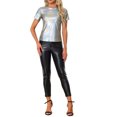 thumbnail image 2 of INSPIRE CHIC Women's Metallic Textured Short Sleeve Shiny Party Tops XS Shiny Silver, 2 of 7