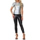 thumbnail image 2 of INSPIRAR CHIC Blusas de fiesta brillantes de manga corta con textura metálica para mujeres M Plateado Brillante, 2 of 7