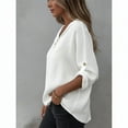 thumbnail image 5 of Hurxie Women's V-Neck Cotton Linen Shirt Top 3/4 Roll-Up Sleeve Summer Casual Loose Solid Blouses Tunic Tops with Button White M, 5 of 7