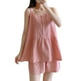 thumbnail image 2 of Mujeres camisola pijama set verano lindo suelta sin mangas botón Top Pantalones cortos 2 unidades ropa de dormir loungewear, 2 of 8