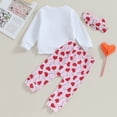 thumbnail image 3 of Bagilaanoe 3pcs Toddler Baby Girl Valentine's Day Clothes Long Sleeve Sweatshirt Tops + Leggings + Headband 6M 12M 18M 24M 3T Kids Pants Set, 3 of 7