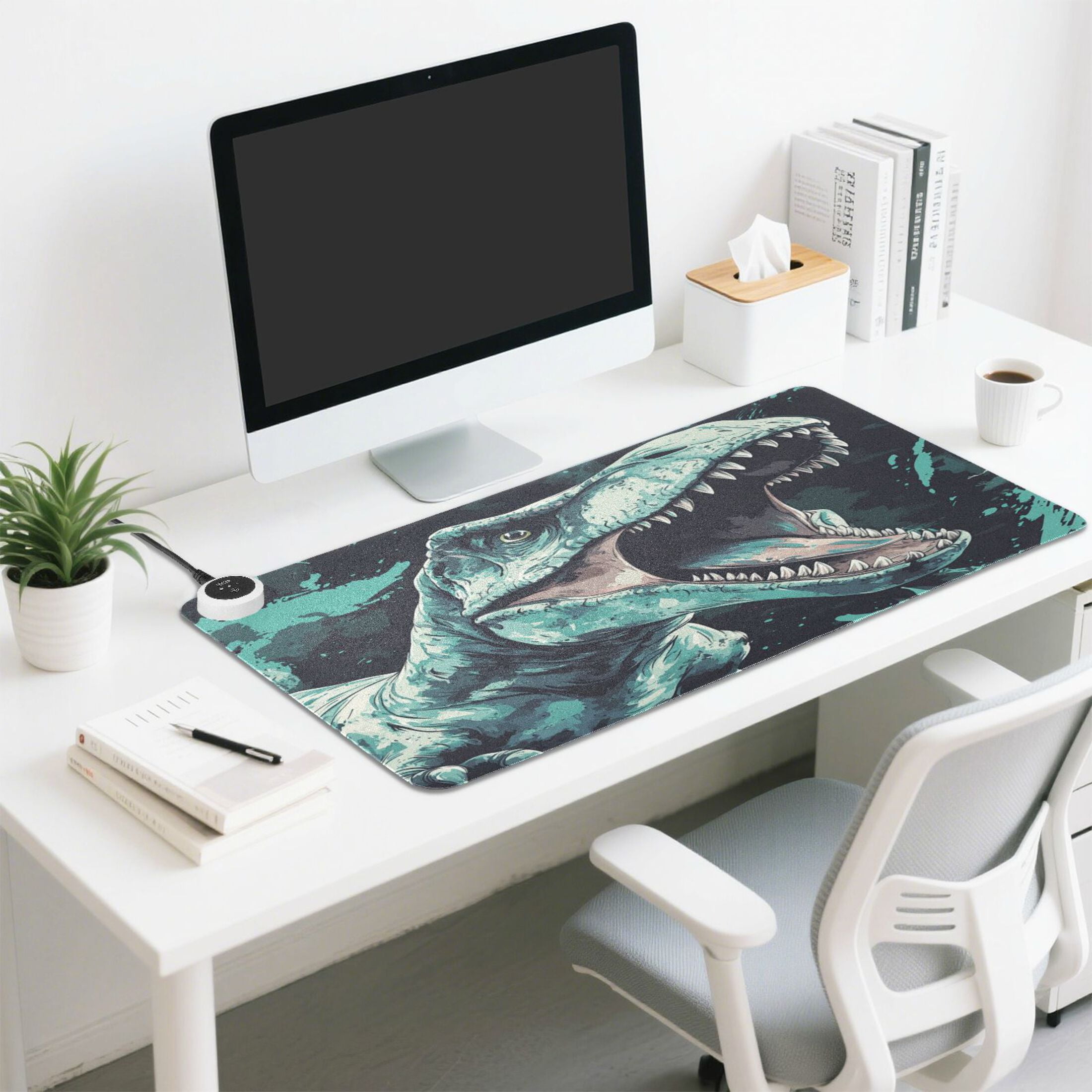 Wobogo Tyrannosaurus Rex Heated Mouse Pad Extra-Large Desk Mat With 3 Heating Levels and 3-hour Auto Shut-Off Protection Ideal for Computer Keyboards Home Office Hand-warming Essential 31.5in × 13in