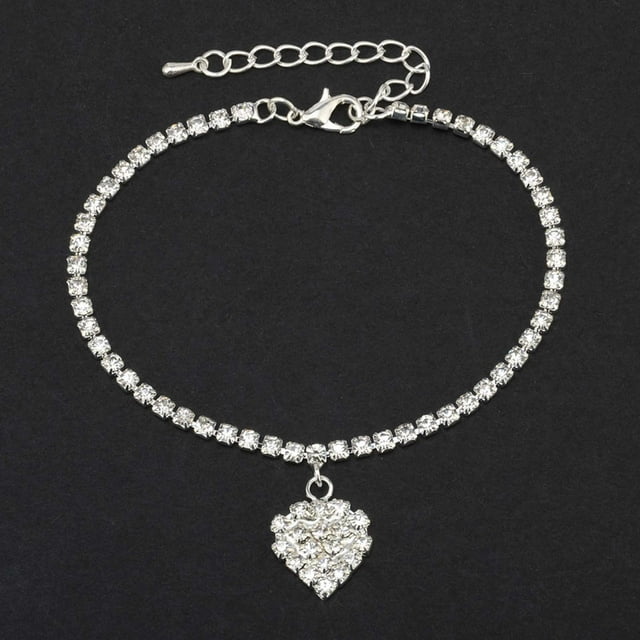 WREESH Ladies Fashion Personality Anklet Love Heart Diamond Anklet Jewelry