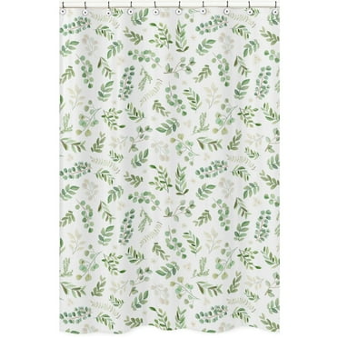 Sweet Jojo Designs Floral Leaf Bathroom Fabric Bath Shower Curtain - Green and White Boho Watercolor Botanical Woodland Tropical Garden