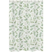 Sweet Jojo Designs Floral Leaf Bathroom Fabric Bath Shower Curtain - Green and White Boho Watercolor Botanical Woodland Tropical Garden