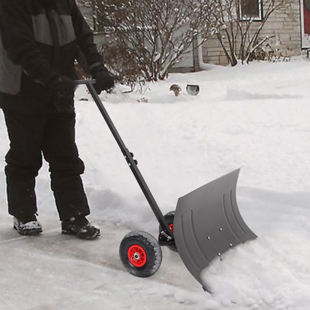 Details about   Heavy Duty Rolling Snow Shovel Pusher with 10" Pivot Wheels & Adjustable Handle 