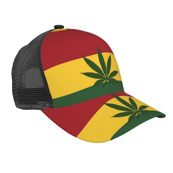 Curved Trucker Hat Jamaican-Flag-Leaf Adjustable Mesh Back Baseball Snapback Cap For Men