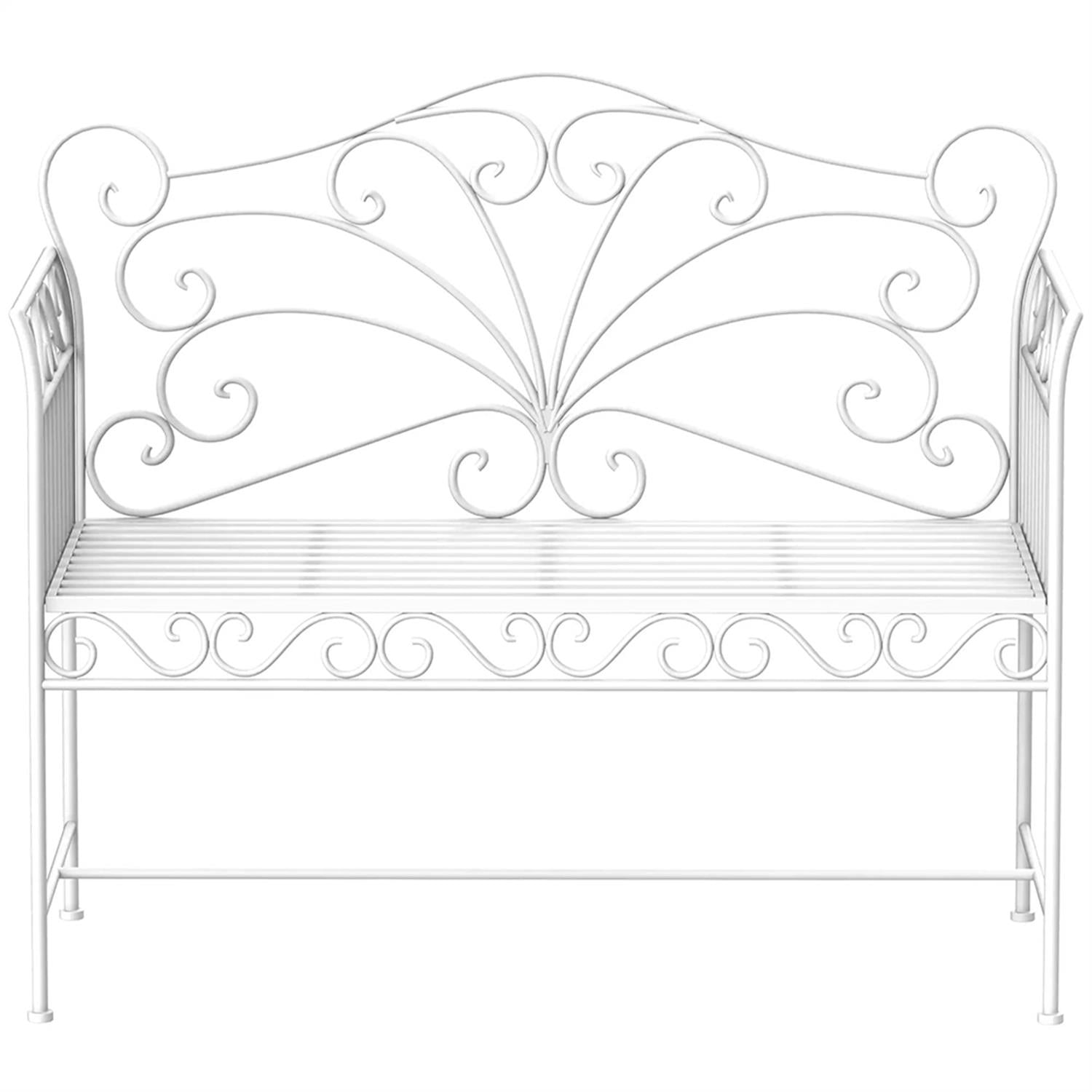 Demi Bonn 43" Patio Garden Bench Metal Park Bench, Outdoor Benches Furniture with Armrests for Patio, Park, Lawn, Yard, White