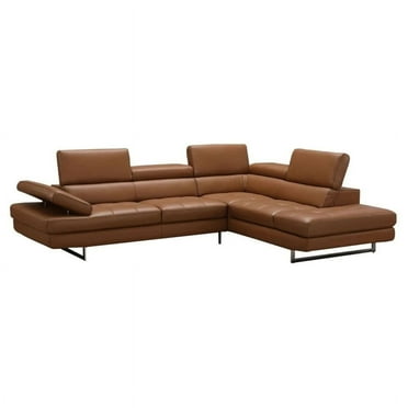 A761 Italian Leather Sectional Sofa, Caramel, Left Hand Facing Chaise